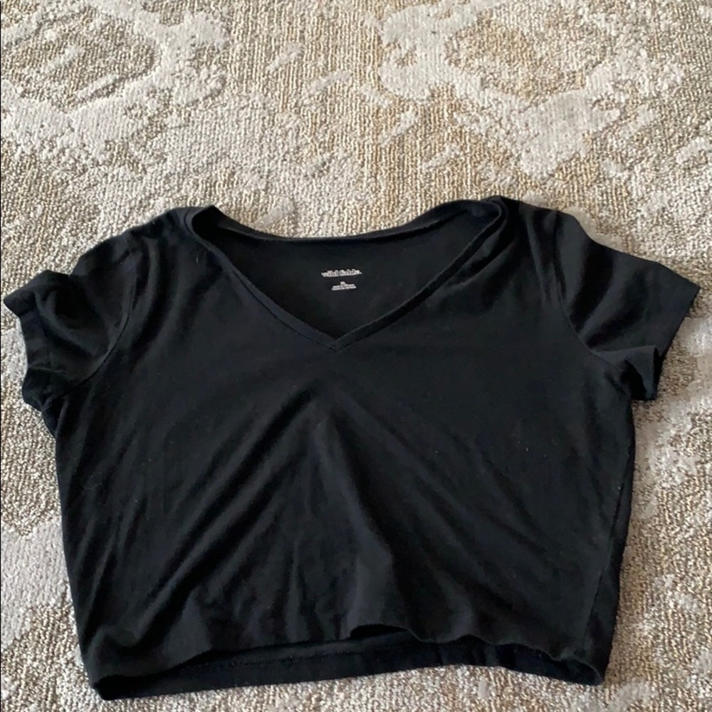 Plain, Cropped, Black, V neck, short sleeve